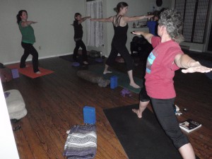 Jenny teaching yoga class at Metta in Motion studio in Esquimalt